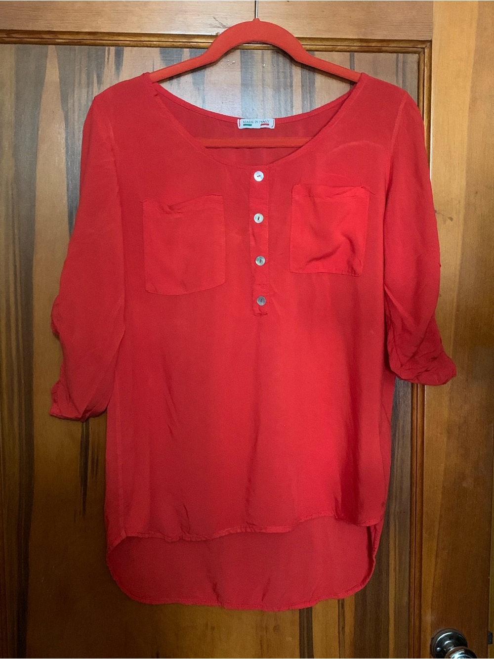 Sanctuary Coral-Red Button Henley Tunic
